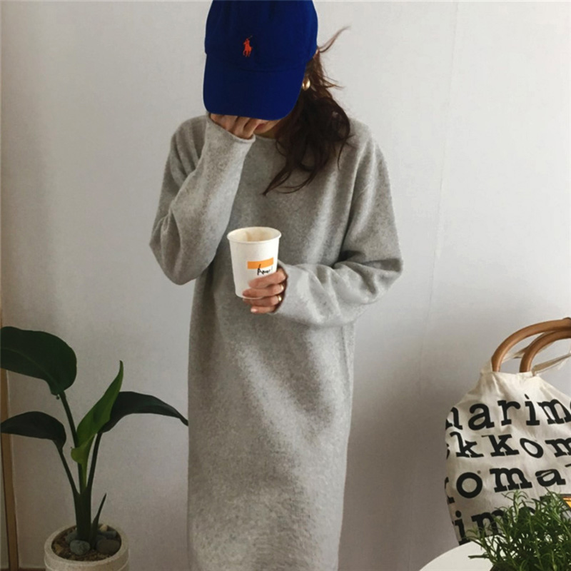 Cashmere Wool Winter Dress Women Thick Knitted Party Long Dress Loose Elegant Vintage Korean Long Sleeve Crimping Sweater V294 alx