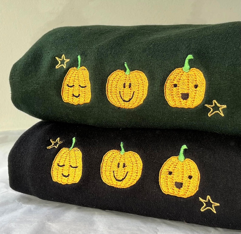 Embroidered Pumpkins Cute Autumn Halloween Crewneck Sweatshirt All Over Print Sweatshirt For Women Sweatshirt For Men Sws2593