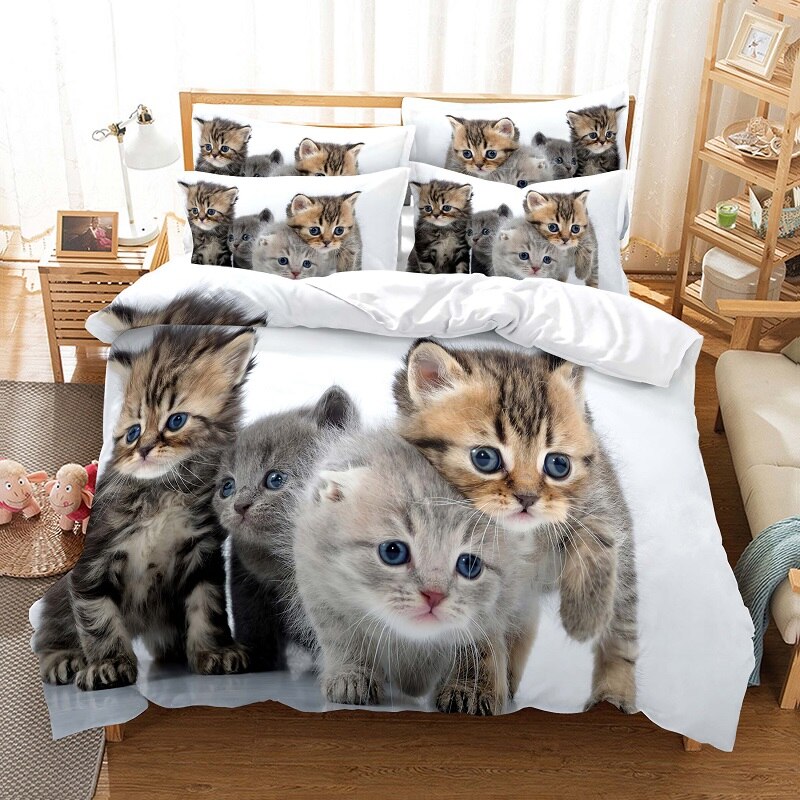 Cute Kitten Bedding Duvet Cover Set 3D Digital Printing Bed Linen Fashion Design Cover Bedding Sets Bed Set