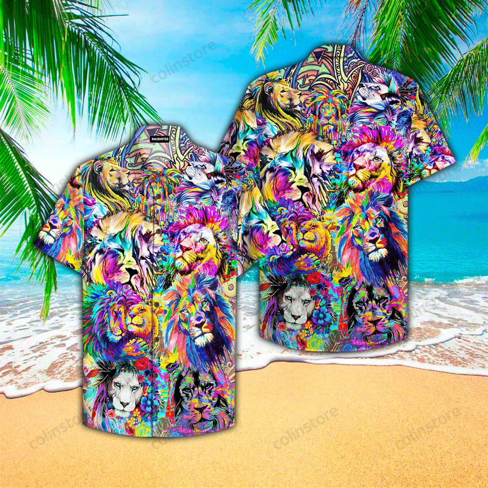 Colorful Hippie Lion Hawaii Shirt Aloha Ha4821