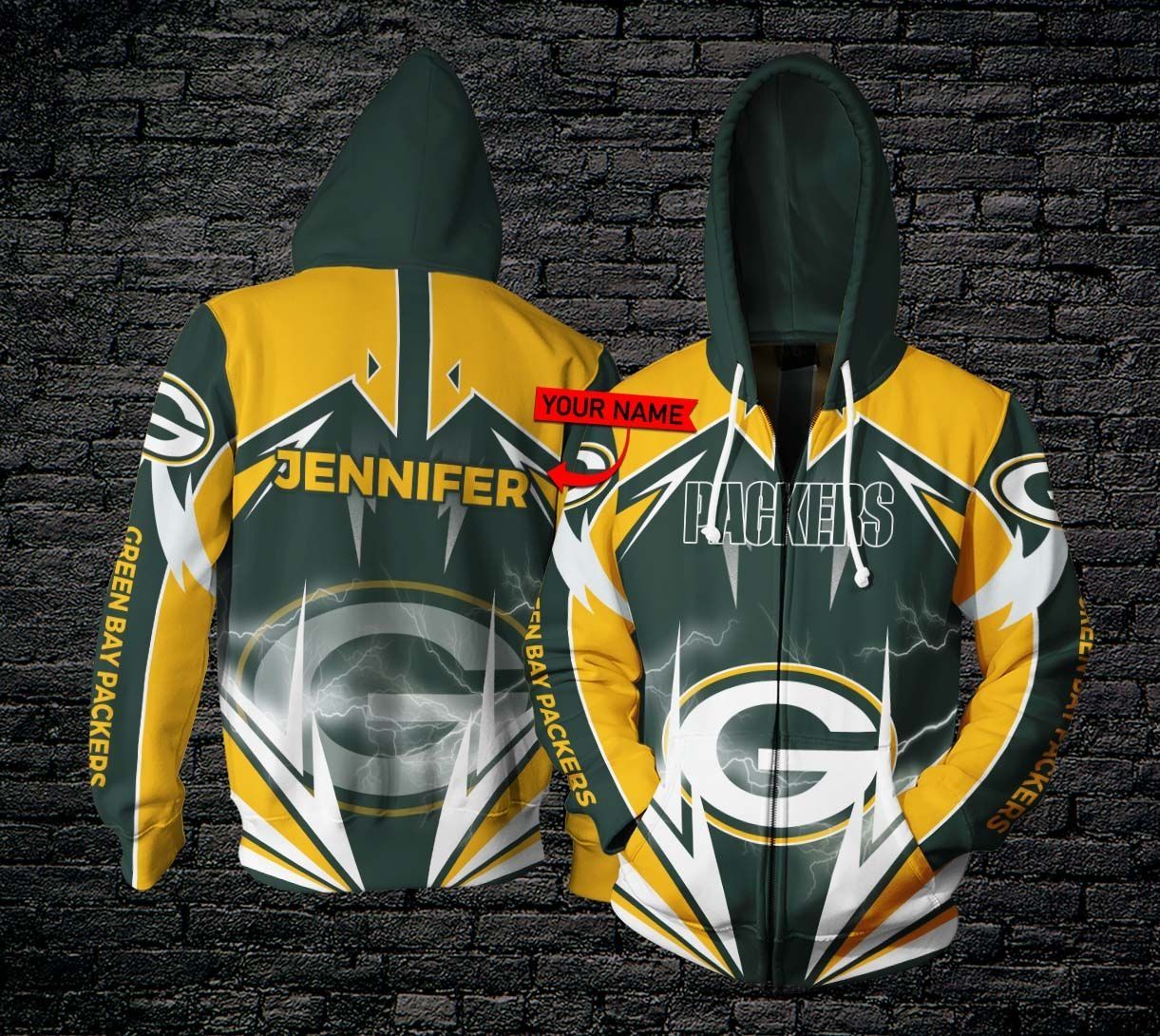 Personalized THA182 3D Hoodie Green Bay Packers Lightning