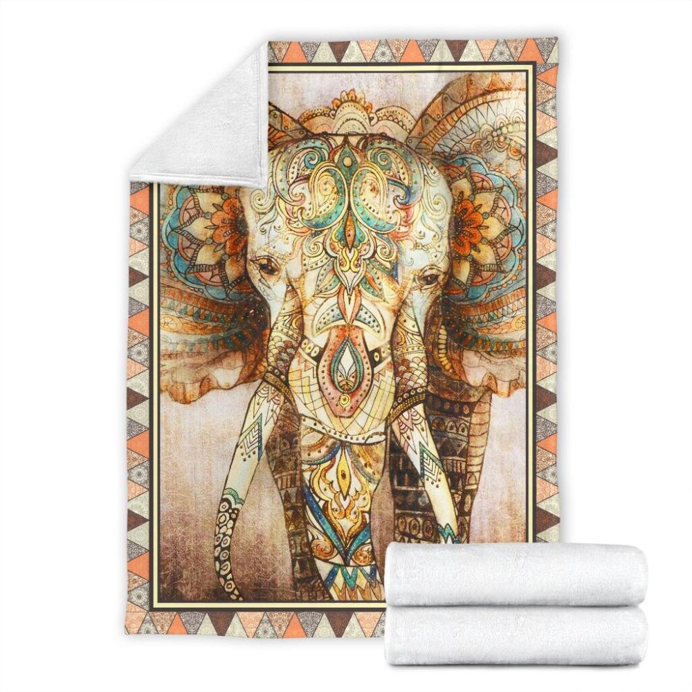 Animal Elephant Mandala Color Art Fleece Blanket Family Gift Home Decor Bedding Couch Sofa Soft And Comfy Cozy