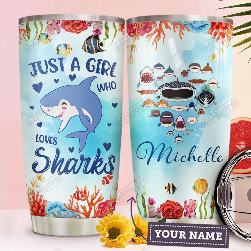 Shark Personalized Stainless Steel Stainless Steel Tumbler Customize Name, Text, Number Dmelv