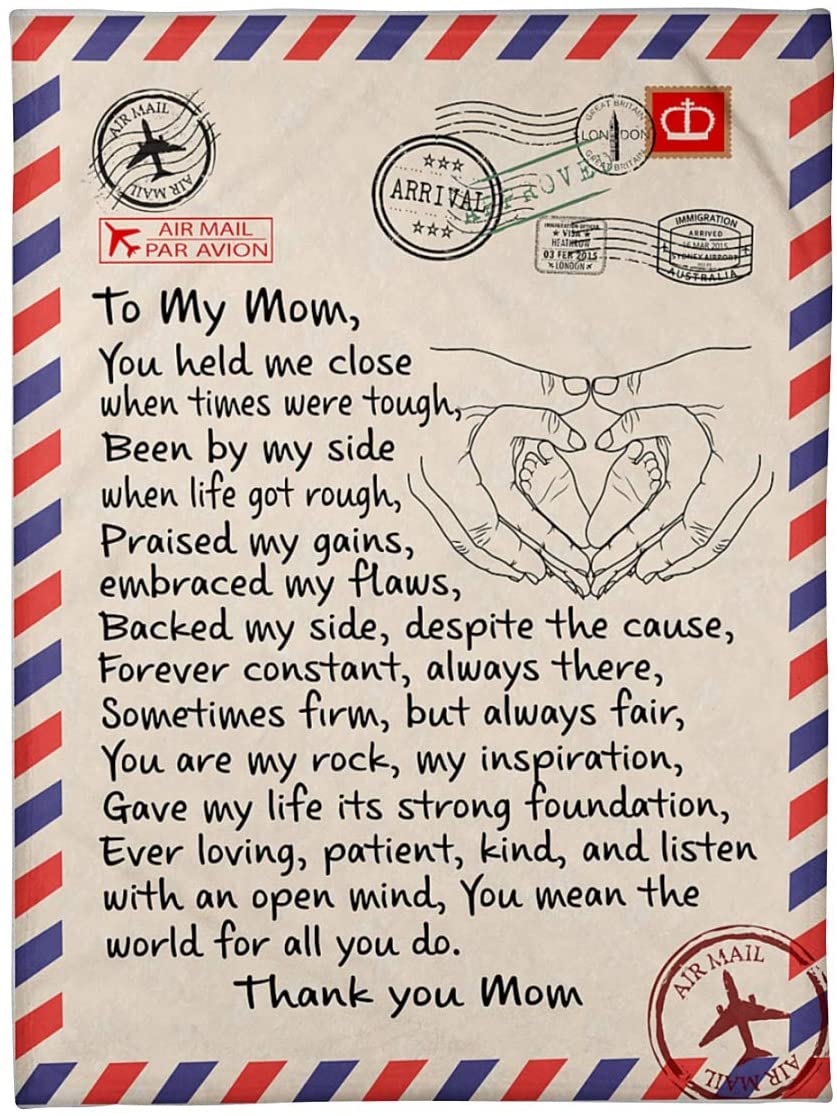 To My Mom Hand In Hand Air Mail Blanket Gift For Mom From Son Birthday Gift Home Decor Bedding Couch Sofa Soft And Comfy Cozy