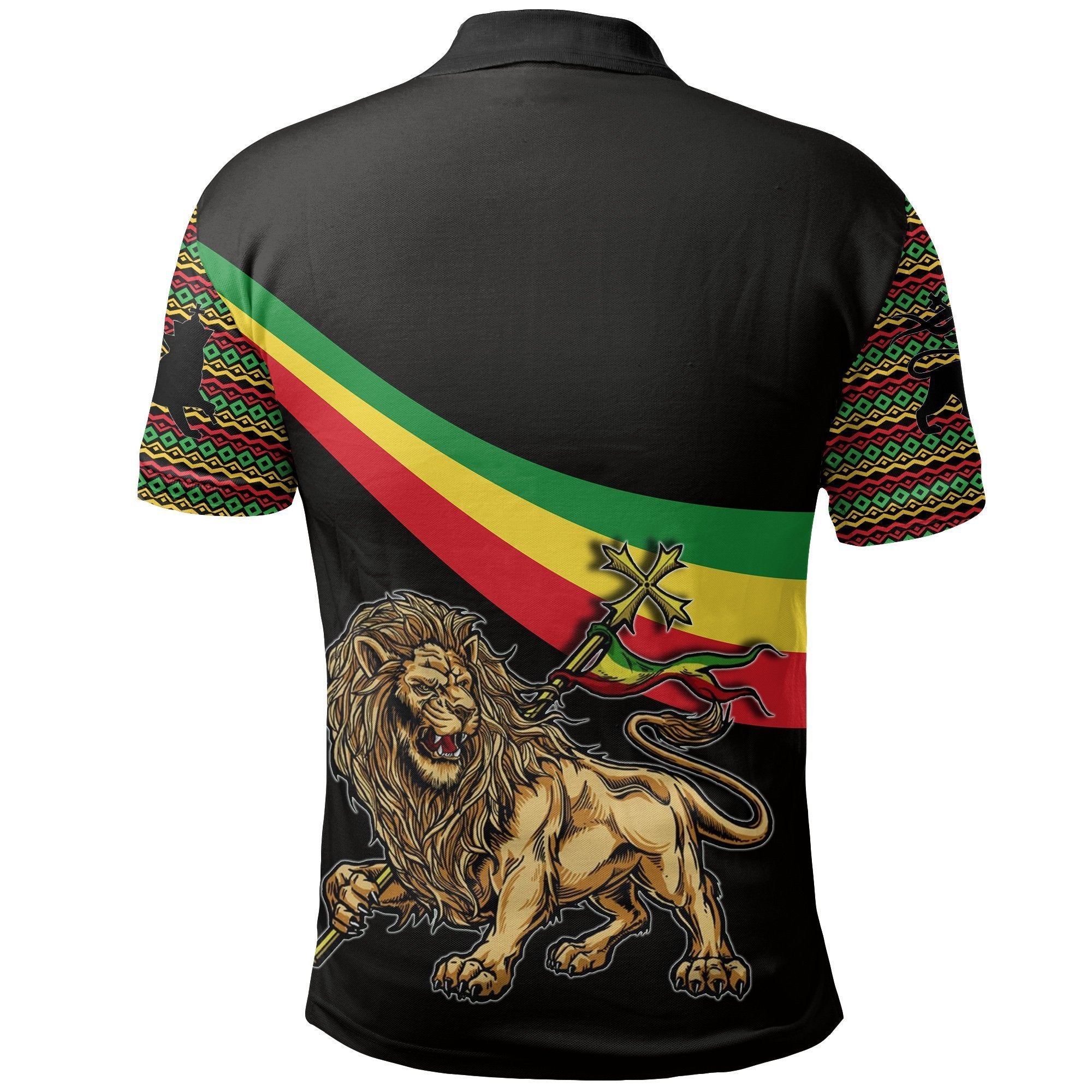 Ethiopia Polo Shirt Lion Of Judah Flag - Black Queen