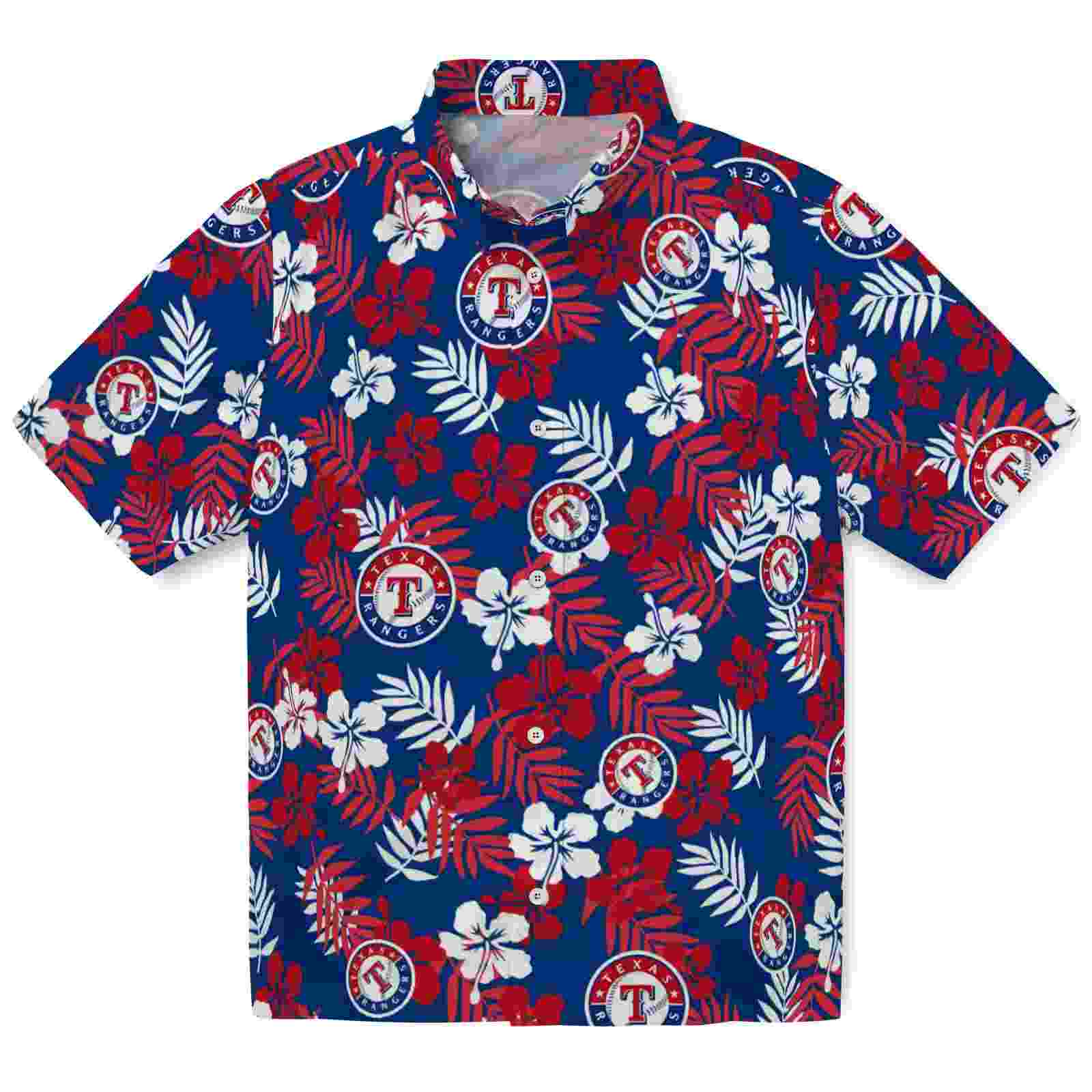 Texas Rangers Tropical Floral Blue Hawaiian Shirt