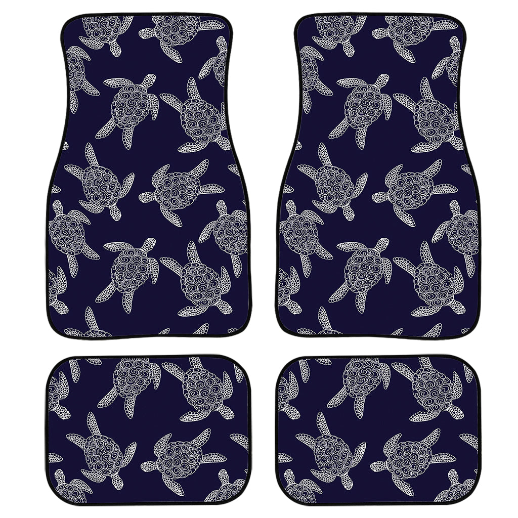 White And Blue Turtle Pattern Print Front And Back Car Floor Mats, Front Car Mat