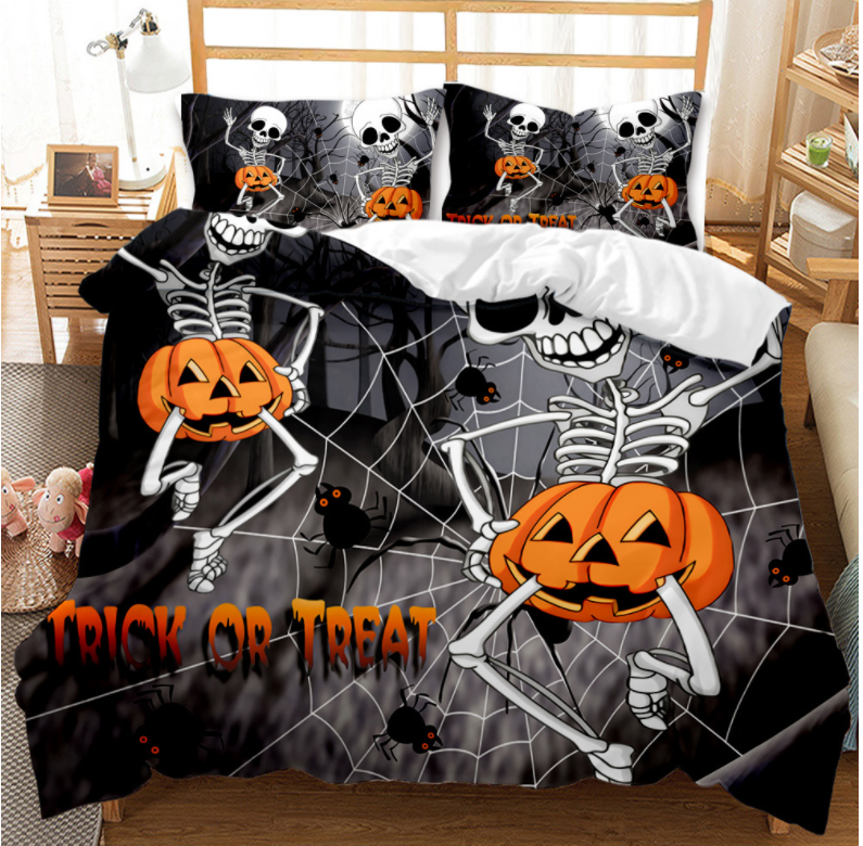 3D Halloween Skeleton Pumpkin Spider Web Quilt Cover Set Bedding Set Duvet Cover Pillowcases 7