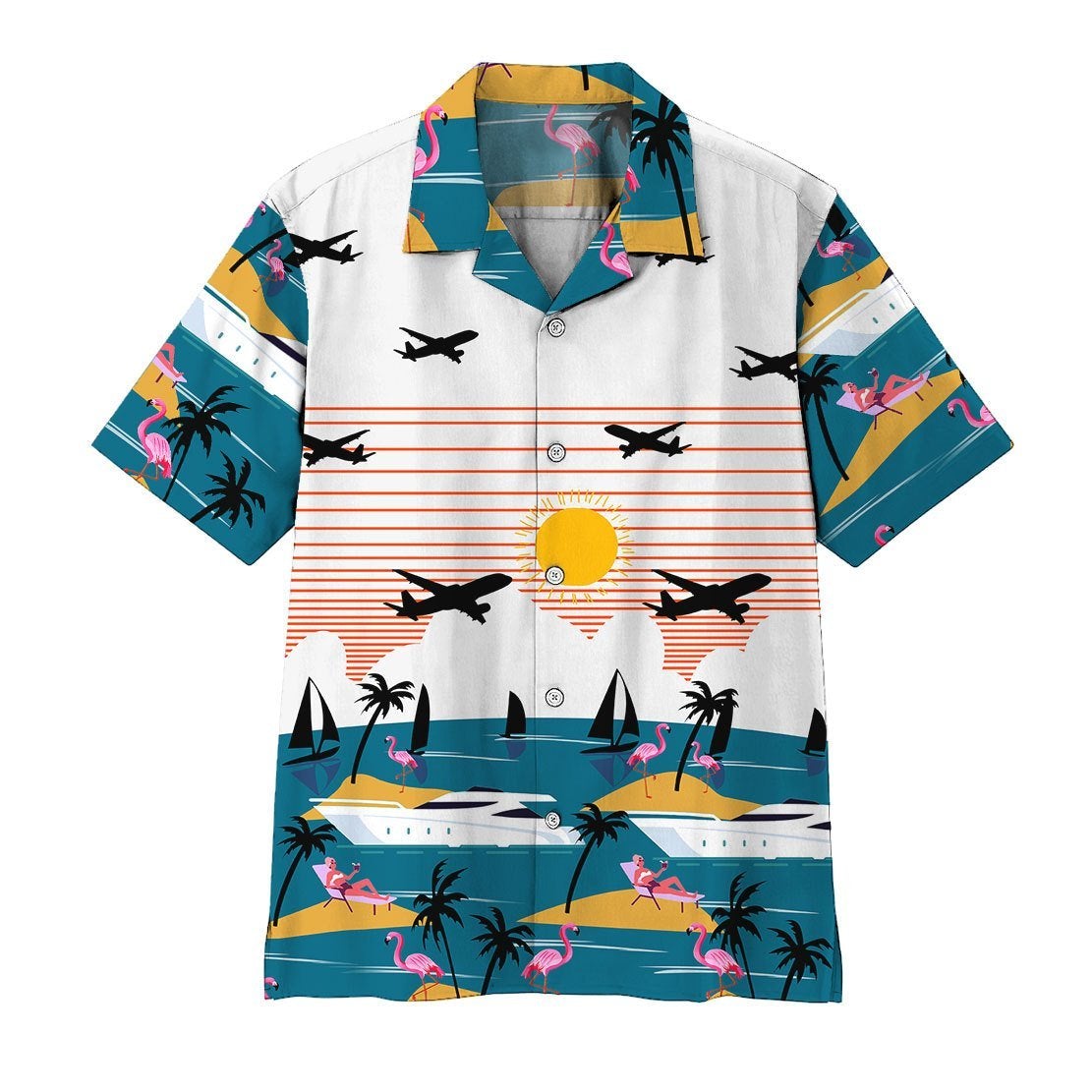 Summer Beach Flamingo Hawaiian Unisex Print Aloha Short Sleeve Casual Shirt Ha67488