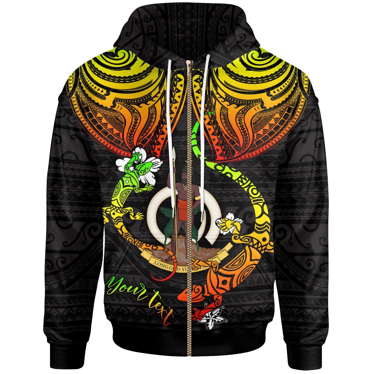 Vanuatu Custom Personalised Zip-Up Hoodie – Polynesian Lizard Good Chest – BN29