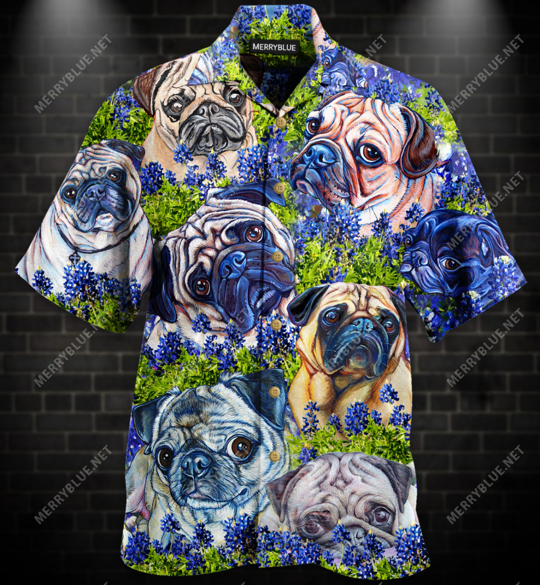 Pugs And Bluebonnet Unisex Hawaii Shirt Ha32383