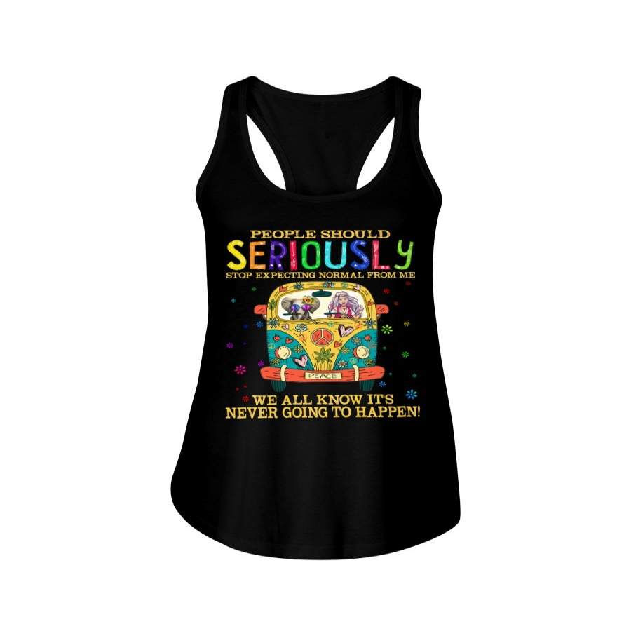 Hippie Girl And Elephant Seriously Stop Expecting Normal From Me Ladies Flowy Tank