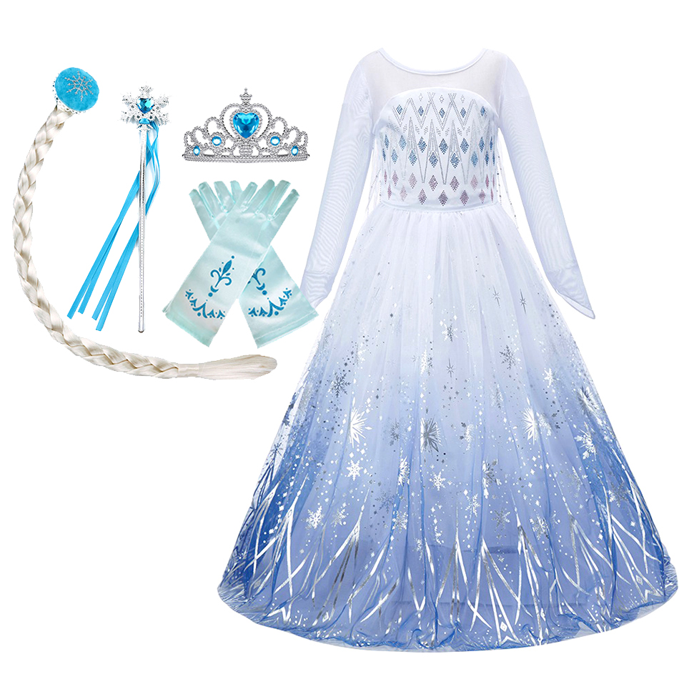 White Lace Girl Princess Dress Children Elsa Costume Birthday Party Clothing Kids Snow Queen Christmas Dance Party Dress Up alx