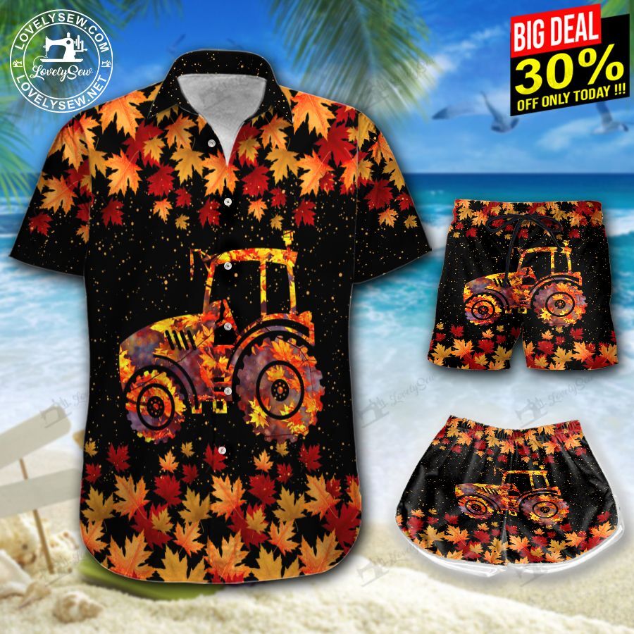 Tractor Fall Leaves Hawaiian Shirt Shorts Ha1477