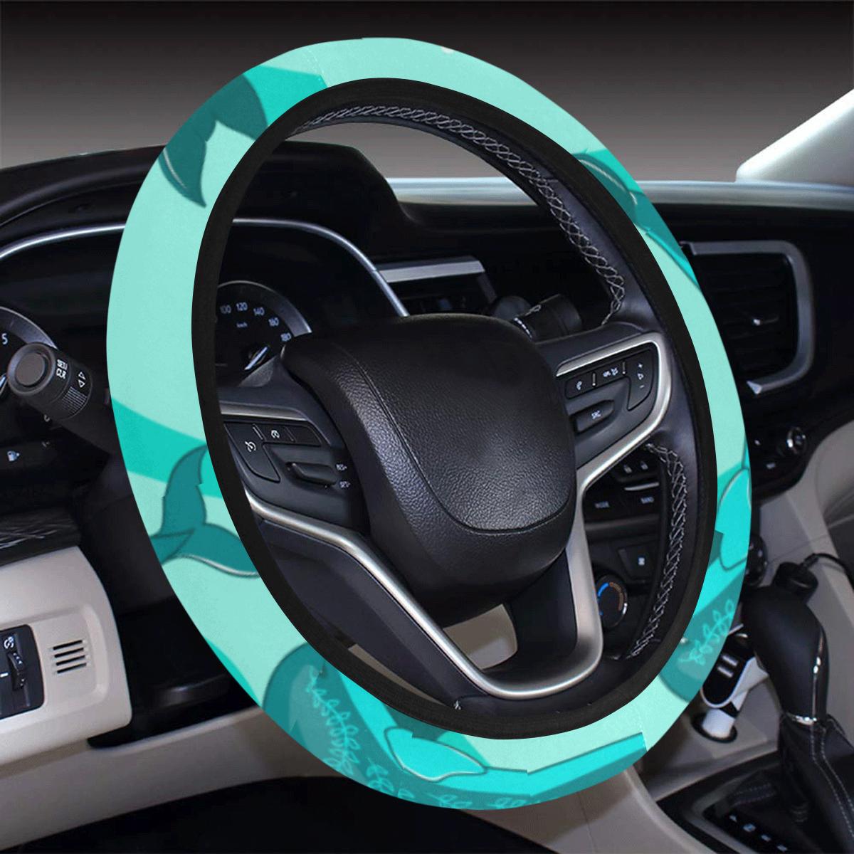 Dolphin Wave Print Steering Wheel Cover With Elastic Edge