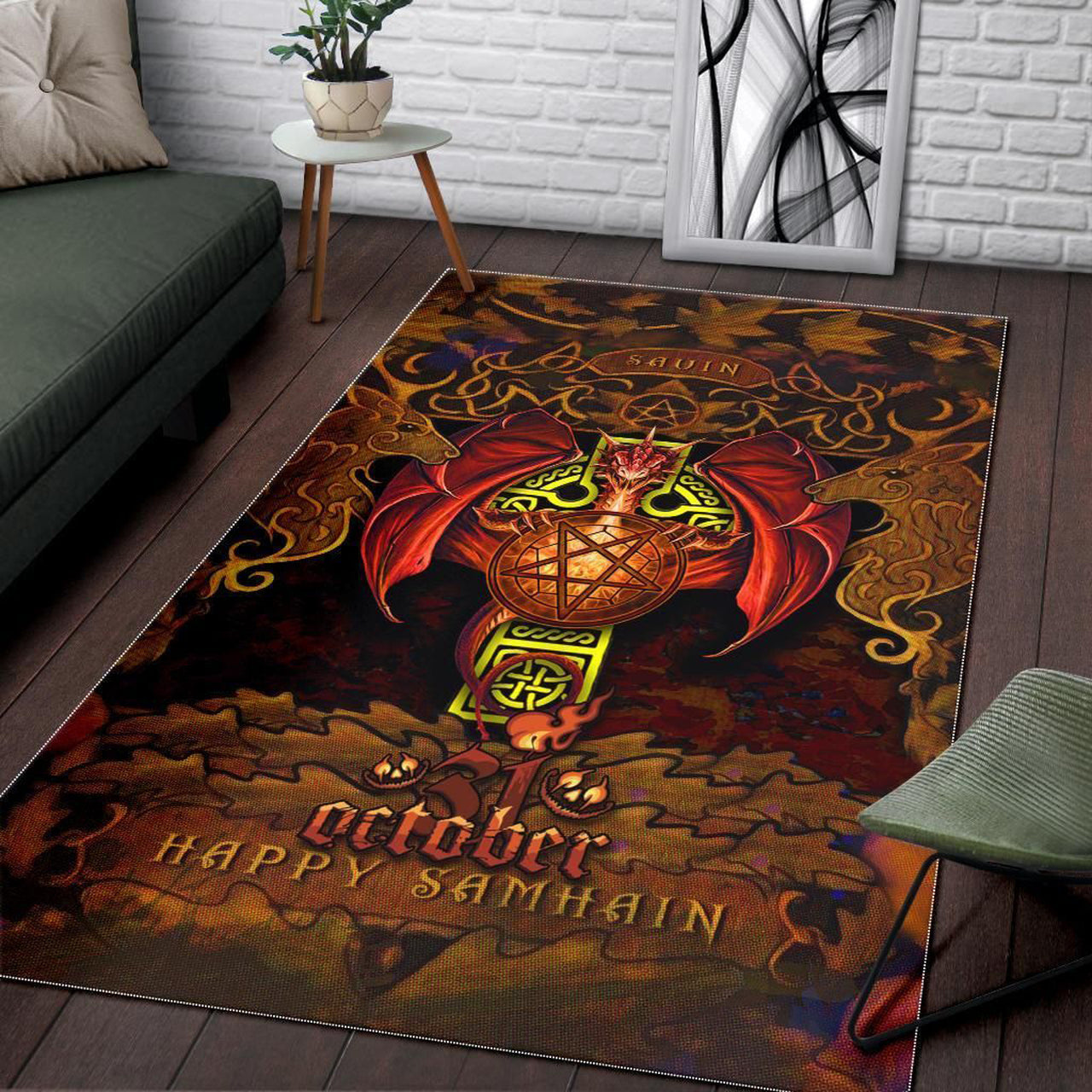 Celtic Samhain Dragon Area Rug Happy Samhain Halloween