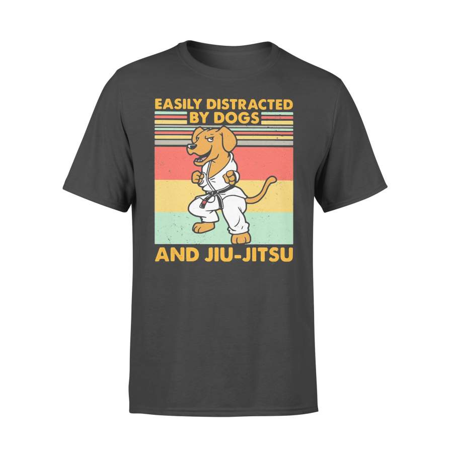 Easily Distracted By Dogs And Jiu-Jitsu Vintage Retro T-shirt