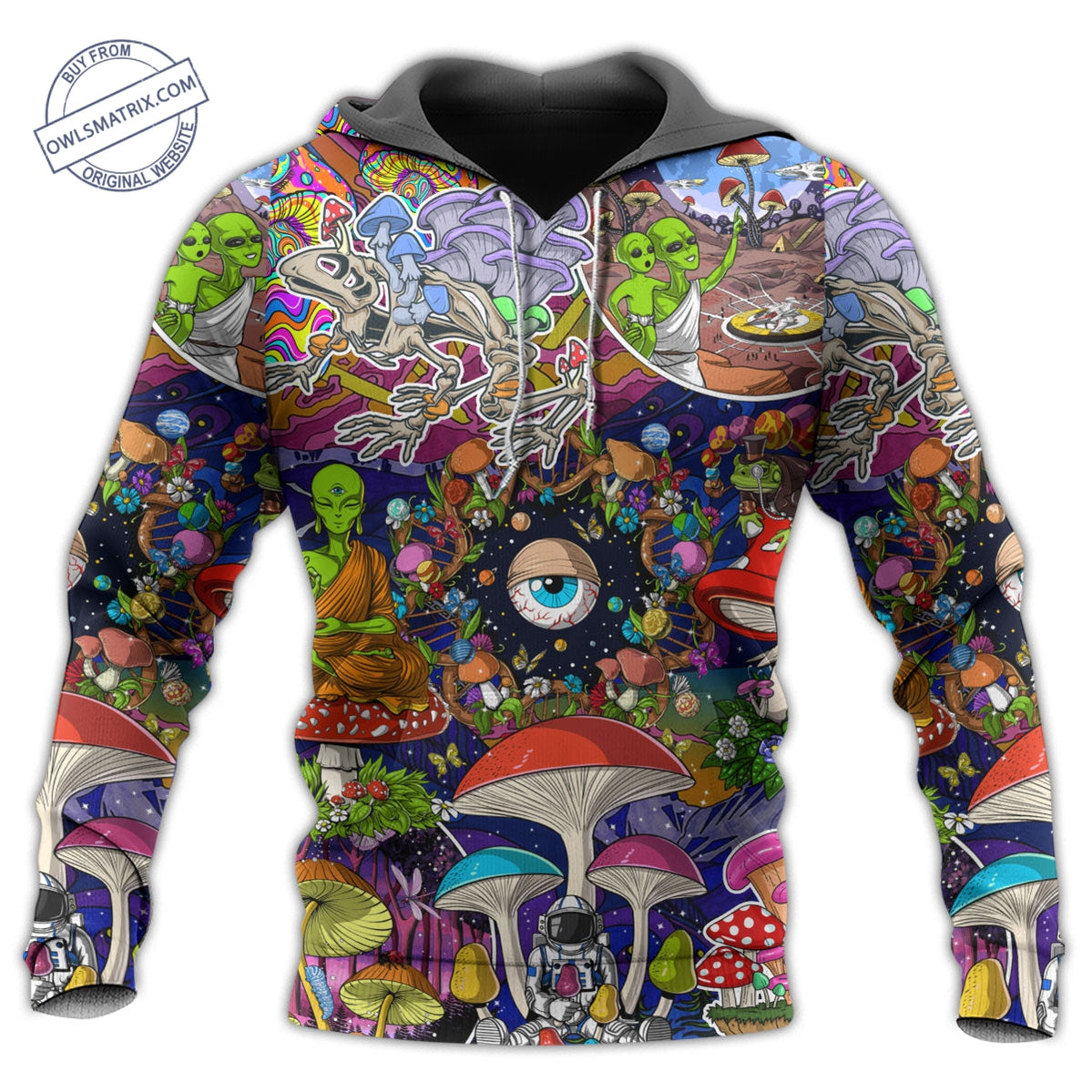 Hippie Mushroom Aliens Stay Hippie Colorful Art – Hoodie – Hood05Tnh240822