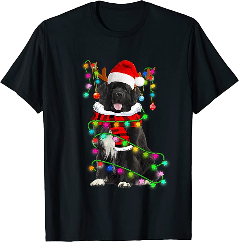 Newfoundland Dog Santa Xmas Puppy Lover Christmas Lights T-Shirt