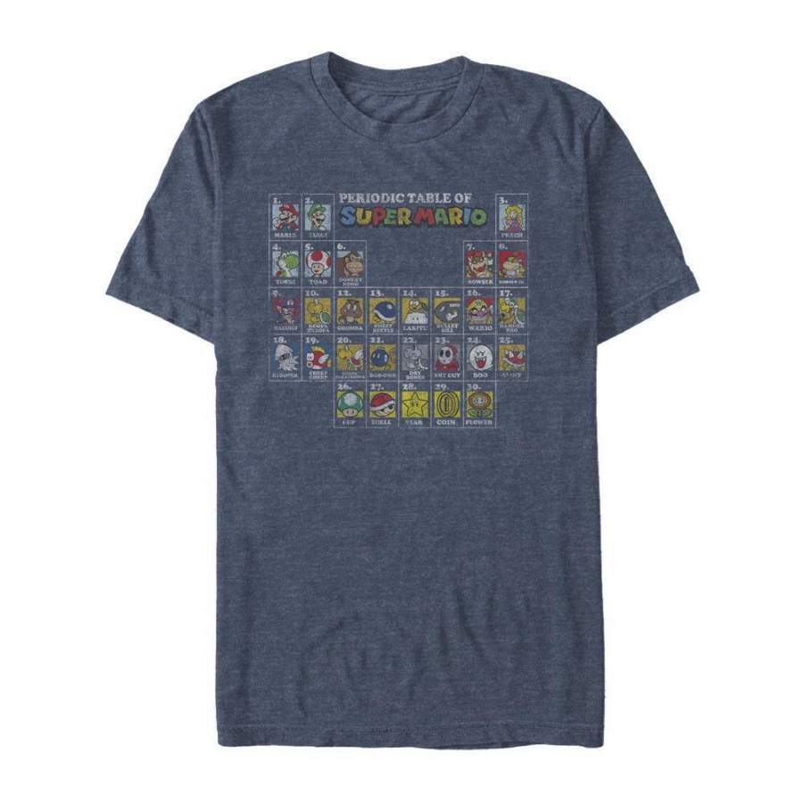 Periodic Mushroom Table - Super Mario Nintendo T-Shirt, Heather Navy ...