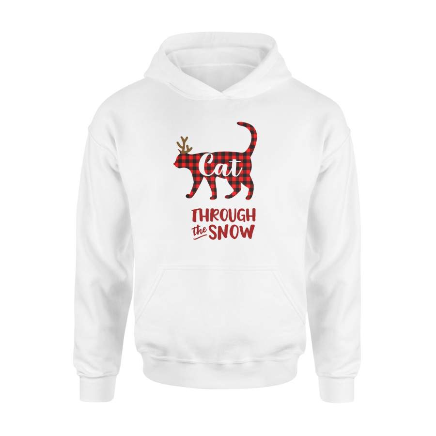 Through The Snow Christmas Cat Red Plaid Hoodie
