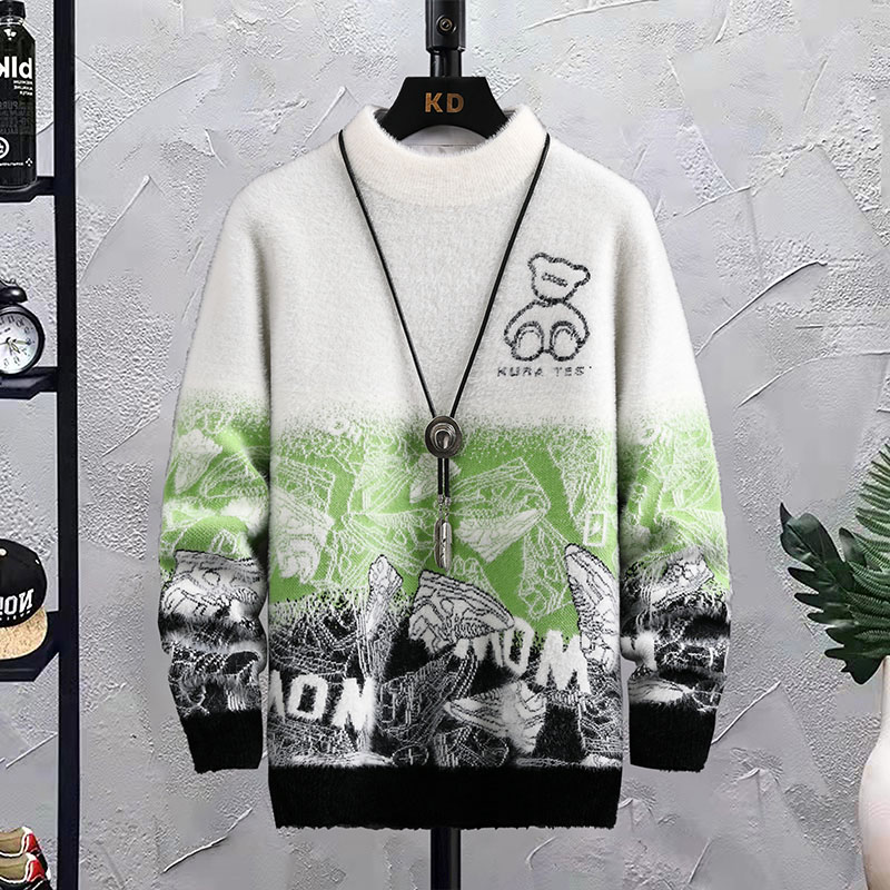 2022 Luxury Brand Fashion Patchwork Hip Hop Crew Neck Sweater Mens Winter Thick Warm Mink Cashmere Korean Casual Knit Pullovers alx