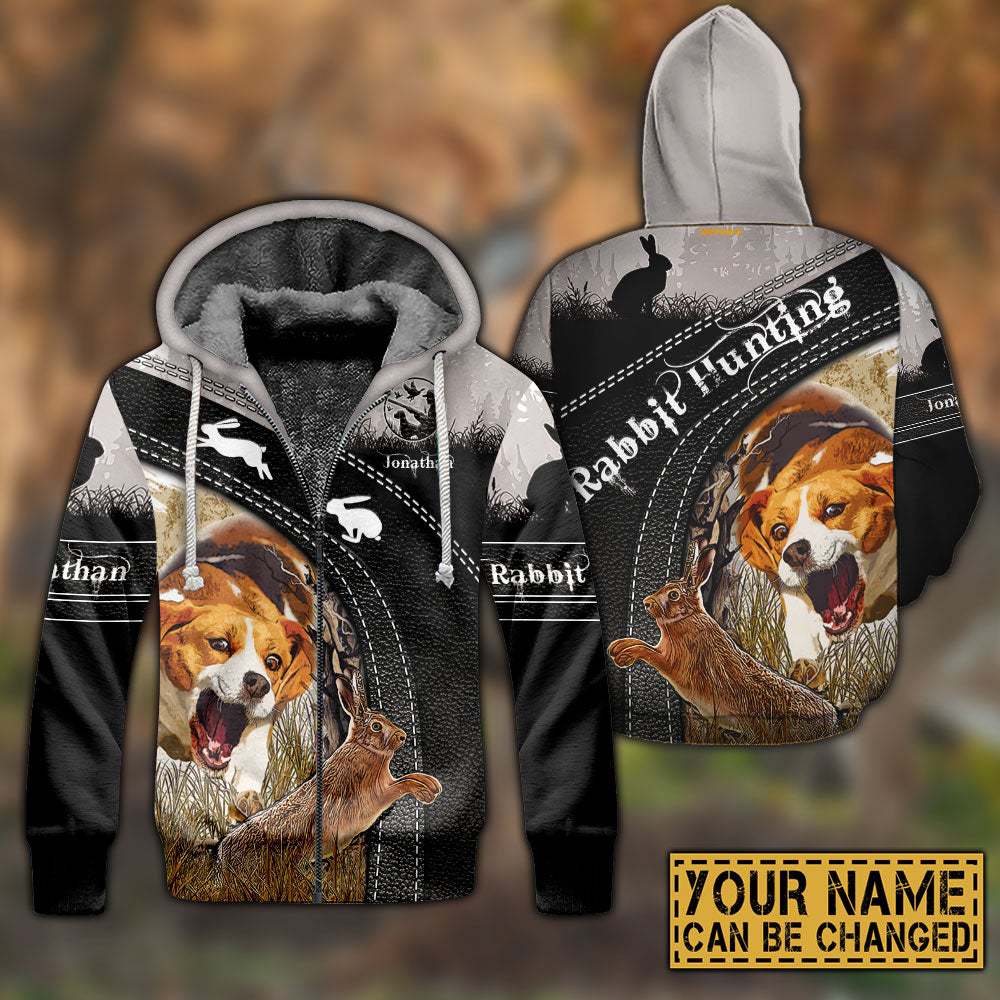 Rabbit Hunting Custom Name Fleece Zip Hoodie All Over Print | Unisex | Adult | Fn1116