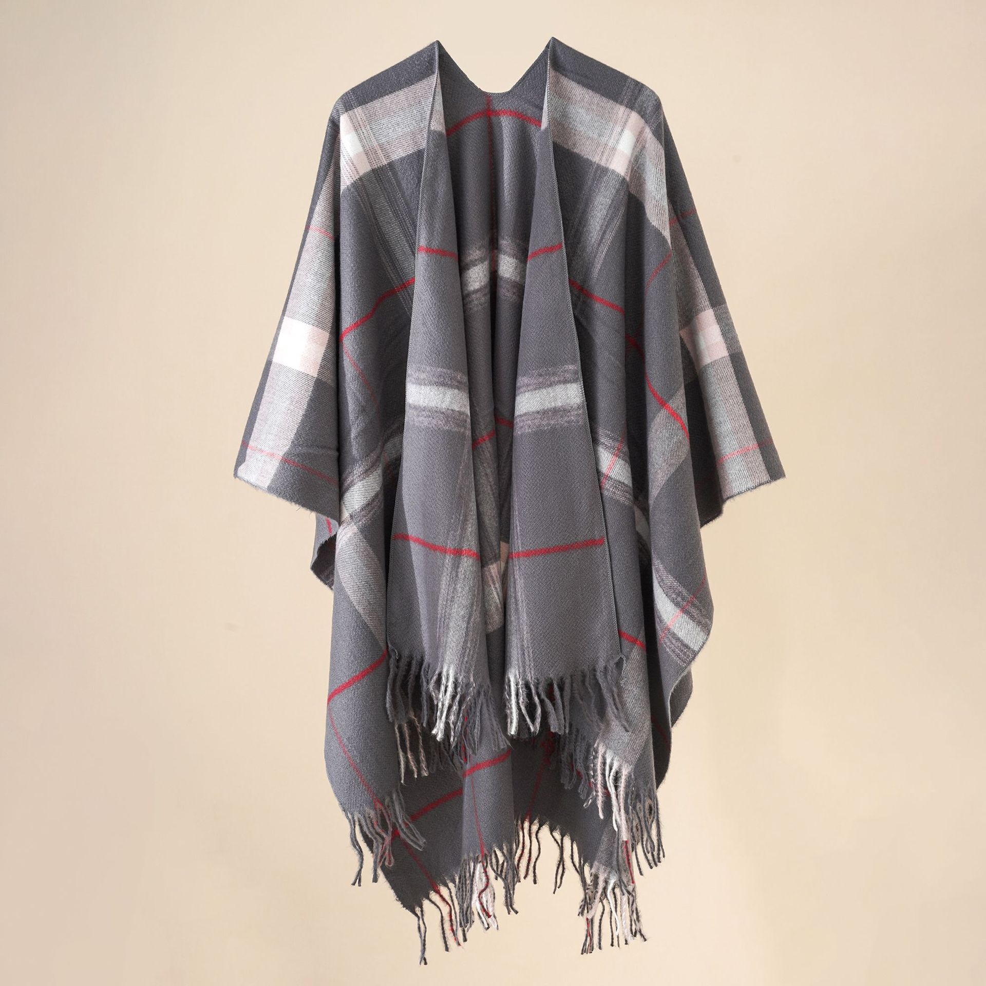 Women Cashmere Feeling Shawl Lady Classic Plaid Cape Spring Autumn Retro Cardigan Winter Cloak with Tassels Soft Large Blanket alx