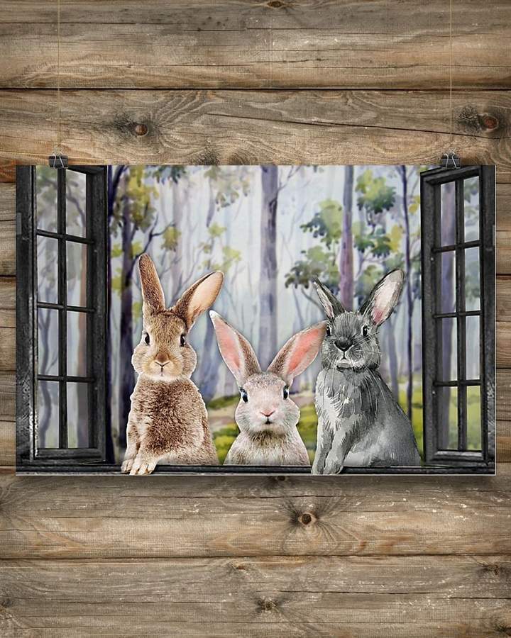 Cute Rabbits By The Window Wall Art Canvas And Poster, Wall Decor, Canvas Instructure