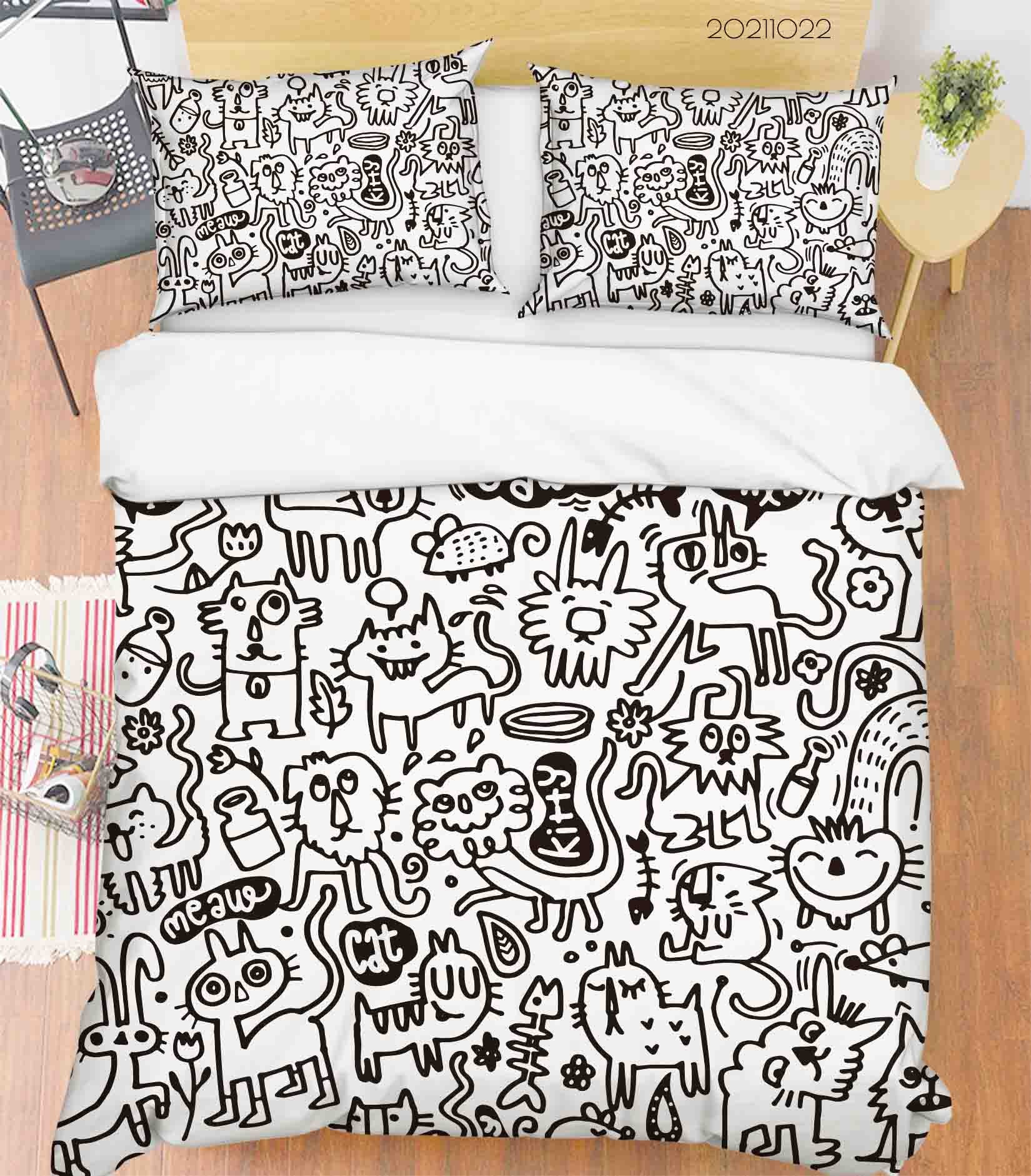 3D Abstract Cartoon Animal Doodle Quilt Cover Set Bedding Set Duvet Cover Pillowcases 20