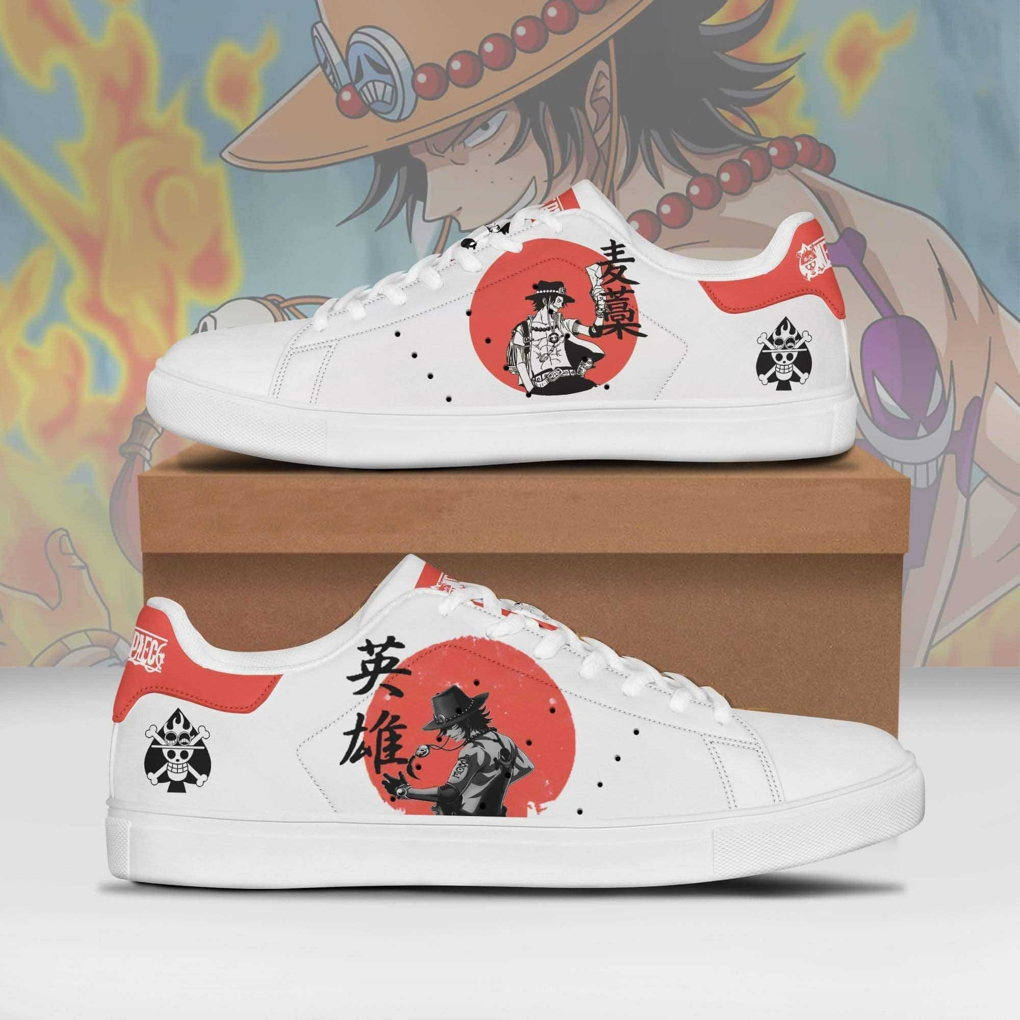 Ace One Piece Anime Christmas Gift For Fan Low Top Leather Skate Shoes Sneakers For Man And Women