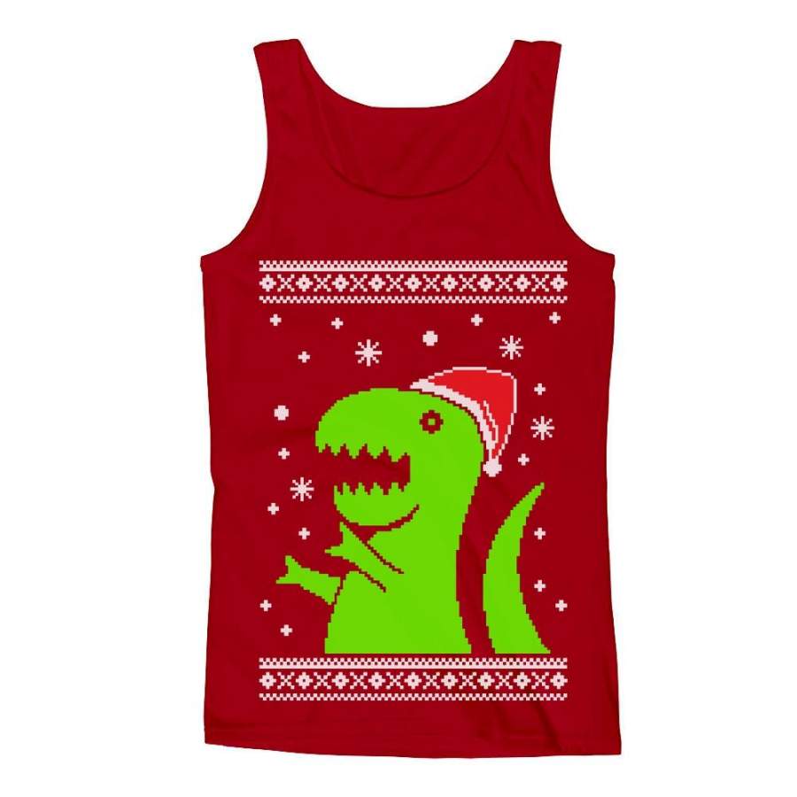 Big Green Trex Santa Ugly Christmas Sweater Funny Xmas Men’s Tank Top