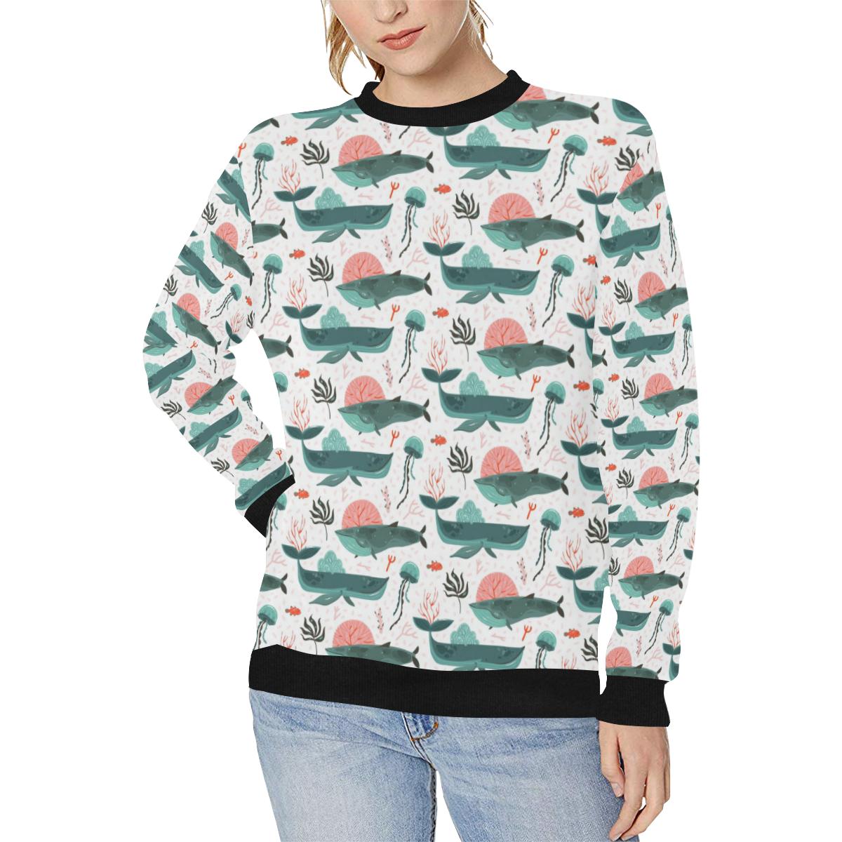 Whale Jelly Fish Pattern Women’s Crew Neck Sweatshirt