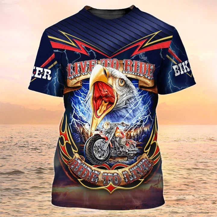 Motorcycle T Shirt Eagle Biker Shirt Live To Ride, 3D Shirt For Motorcycle Lover