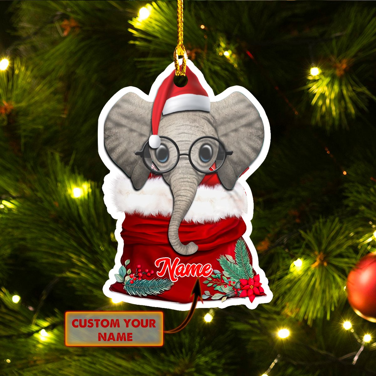 Elephants Christmas – Custom Shaped Ornament – Nvc97