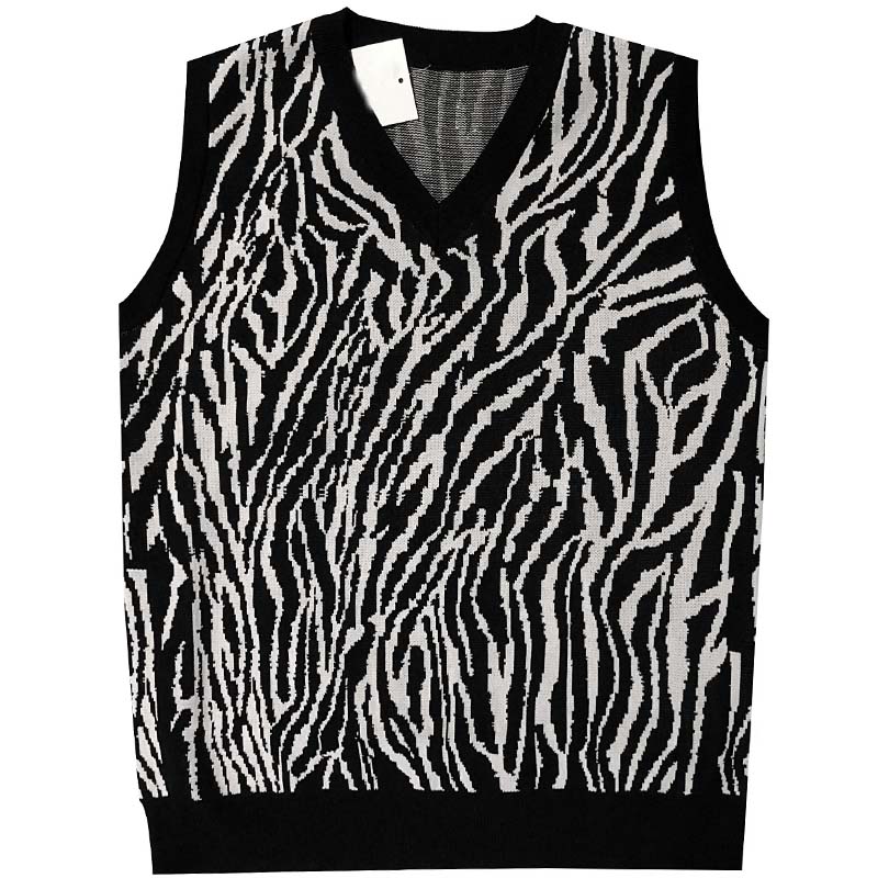 Autumn Leopard Sweater Vest Men Harajuku Vintage Couple Sleeveless Jumper Loose Trend Student All-match V-neck Knitted Waistcoat alx