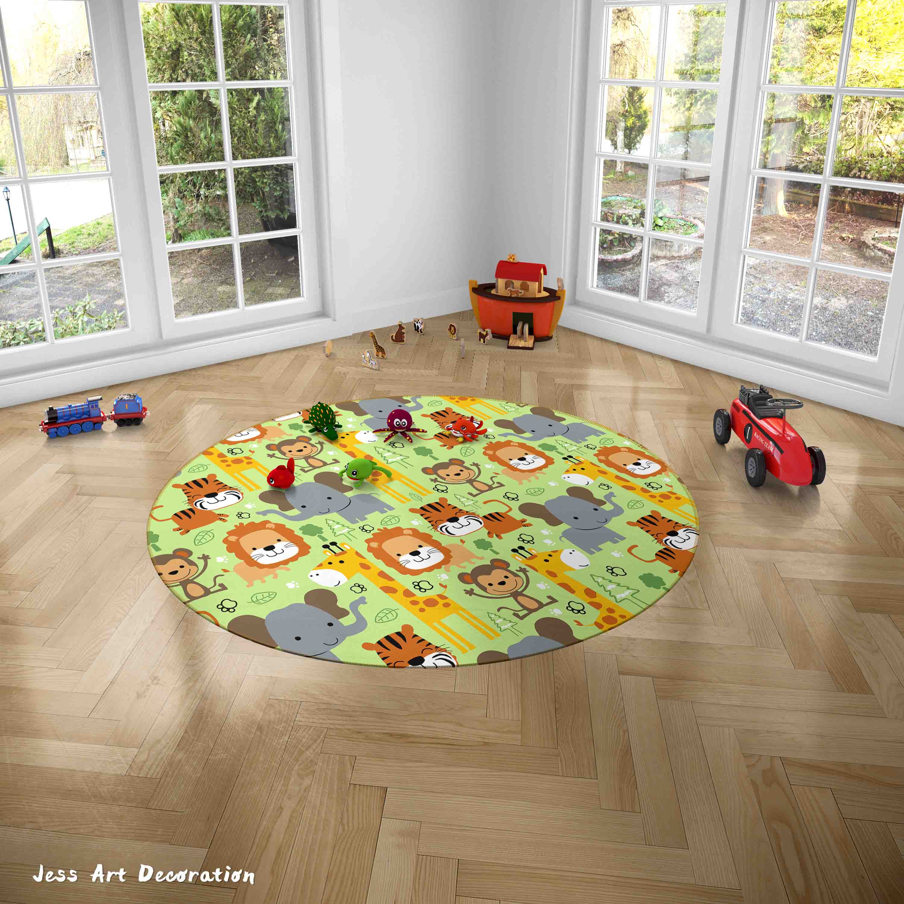 3D Cartoon Animal Giraffe Elephant Kids Non-Slip Round Rug Mat 119