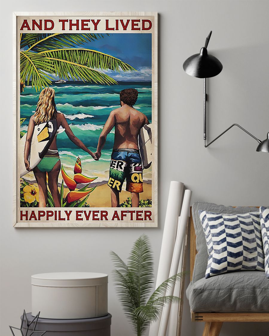 Surfing And They Lived Happily Ever After Vertical Canvas And Poster | Wall Decor Visual Art