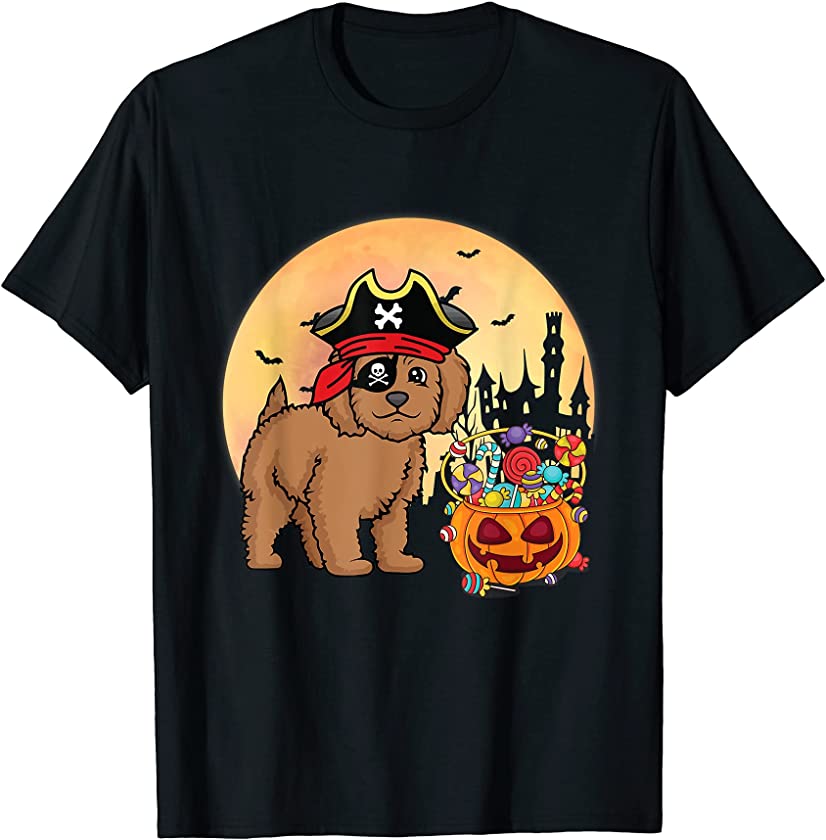 LabraDoodle Dog Pirate With Pumpkin Candy Happy Halloween T-Shirt