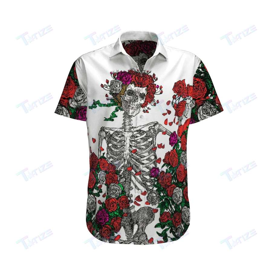 Gratefull Skull Flowers All Over Printed Hawaii Shirt Size S Ha46626