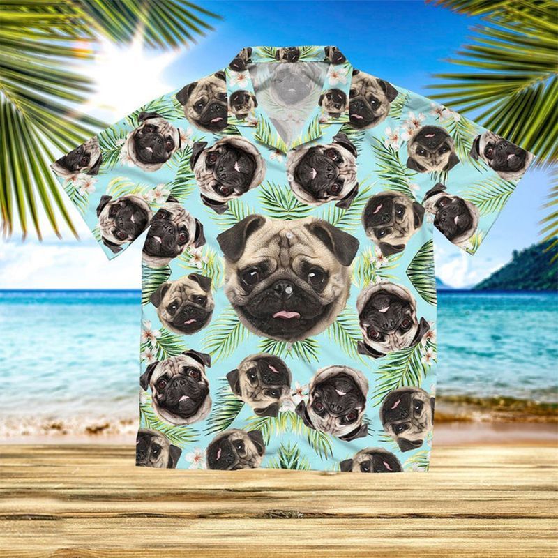 Pug Summer Animal   Blue Unique Design Unisex Hawaiian Shirt For Men And Women Dhc17064061