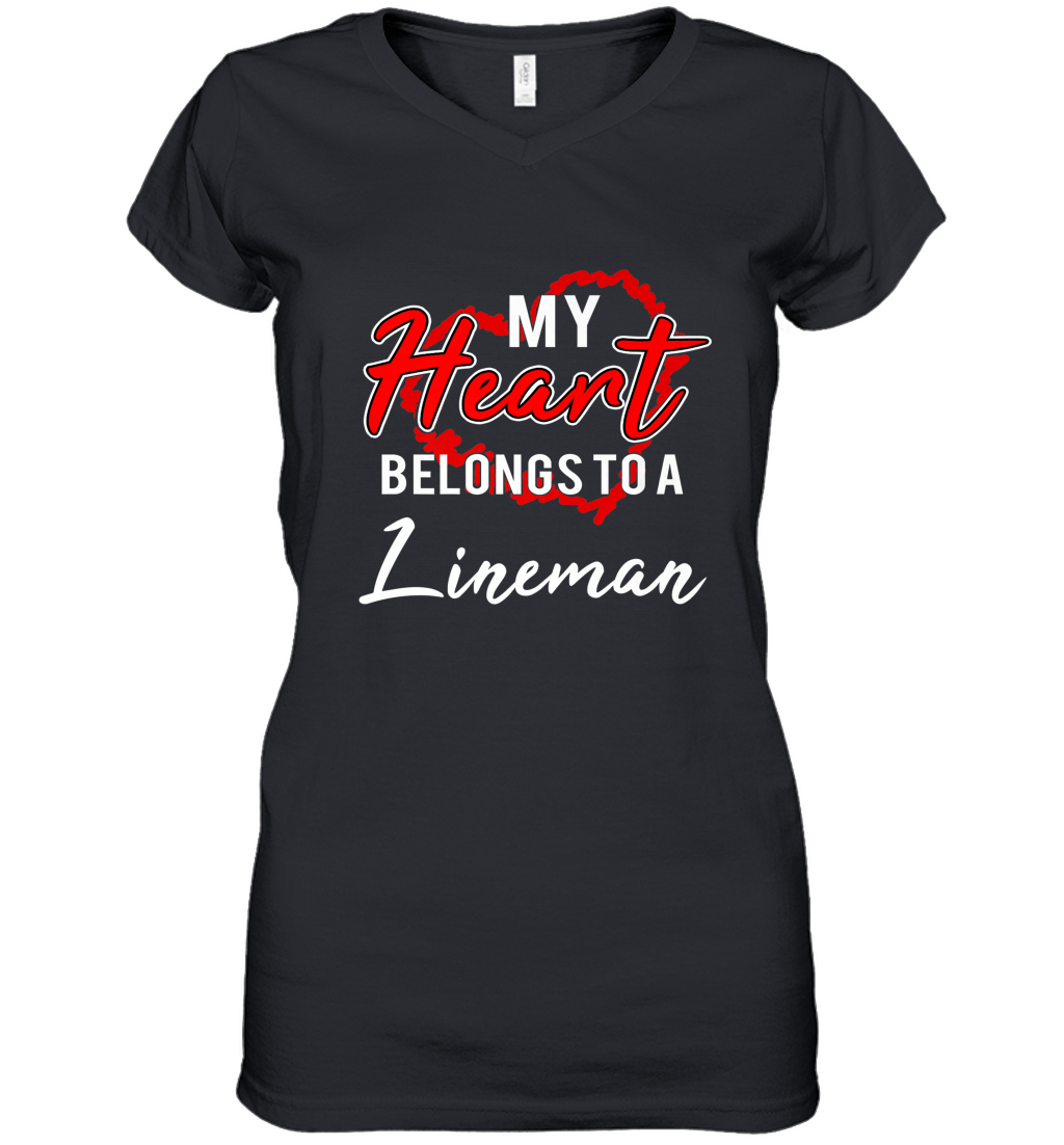 My Heart Belongs To A Lineman Valentines Day Lovely Gift Women’s V-Neck T-Shirt