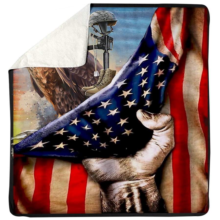 Unique Style Of American Veteran  Custom Design Sherpa Blanket