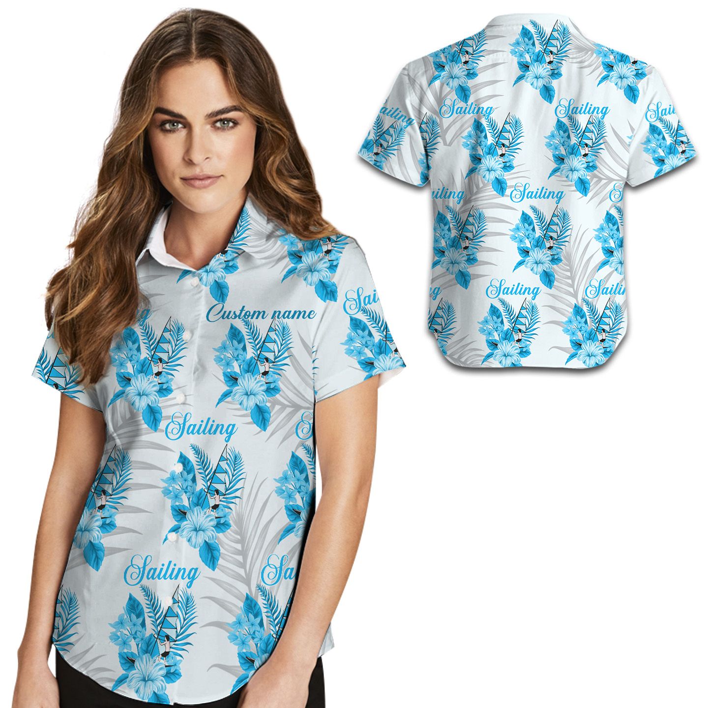 Custom Name Flower And Sailboat Women Hawaii Shirt For Sailing Lovers Ha10146