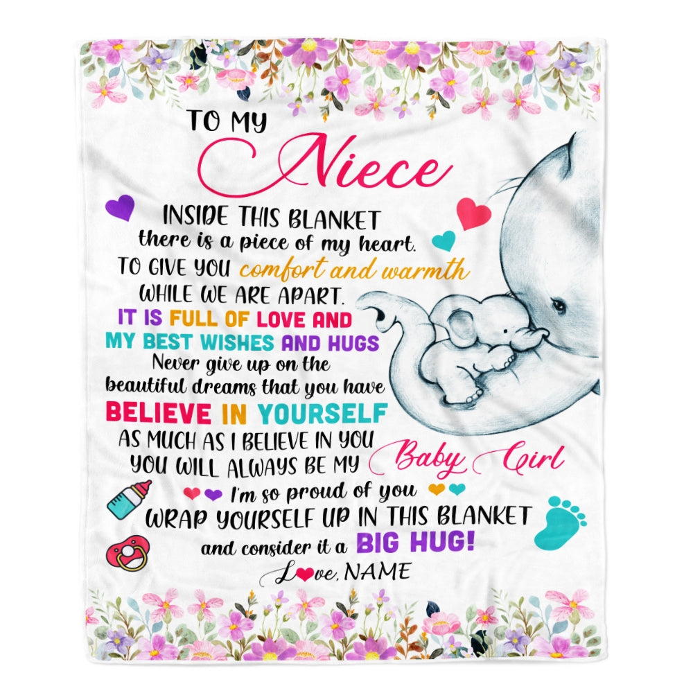 Personalized To My Niece Blanket From Aunt Auntie Titi It A Big Hug Elephant Baby Niece Birthday Christmas Customized Bed Quilt Fleece Throw Blanket