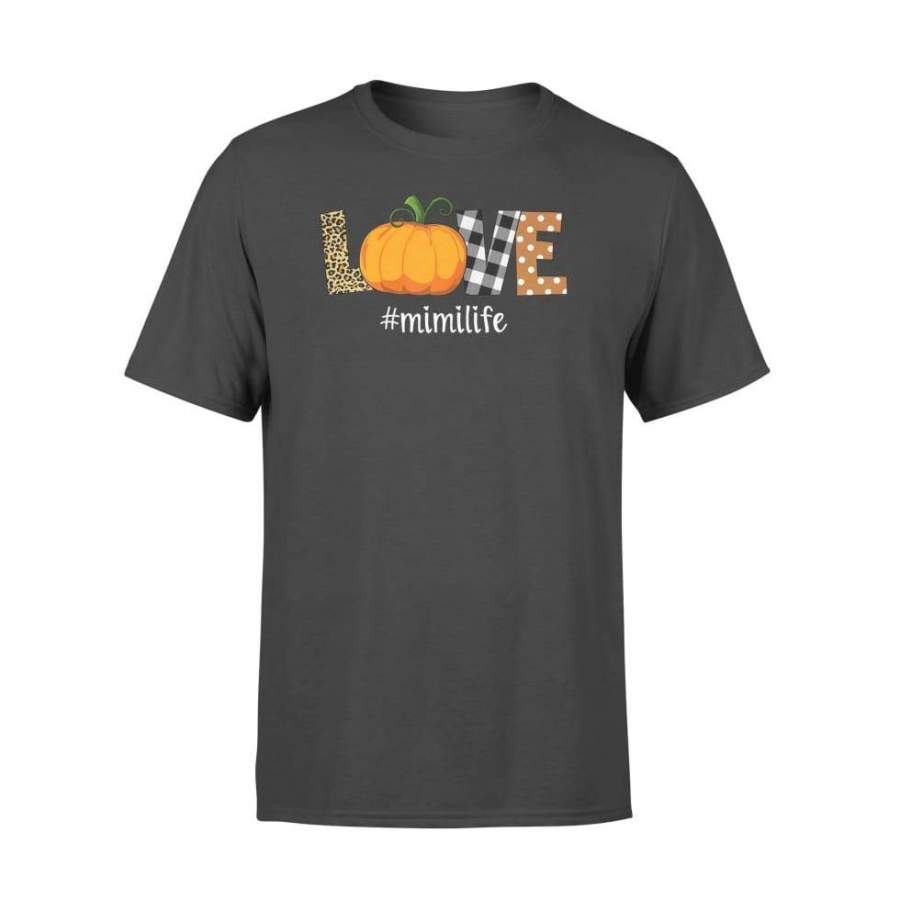 Womens LOVE Pumpkin Leopard Plaid Mimi Life Fall Thanksgiving – Standard T-shirt