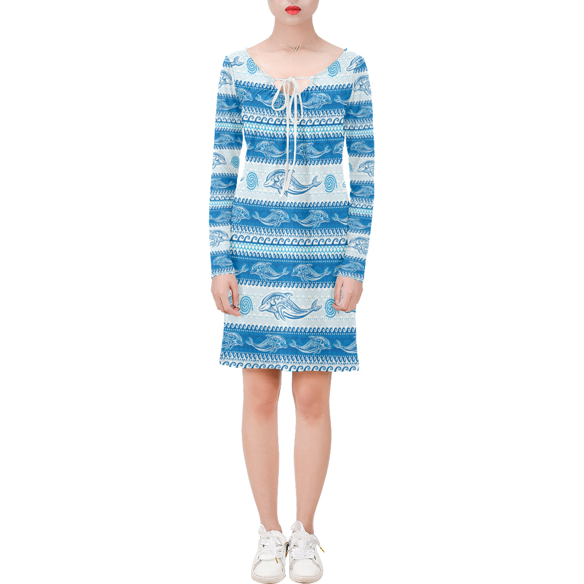 Dolphin Tribal Print Pattern Long Sleeves Dress