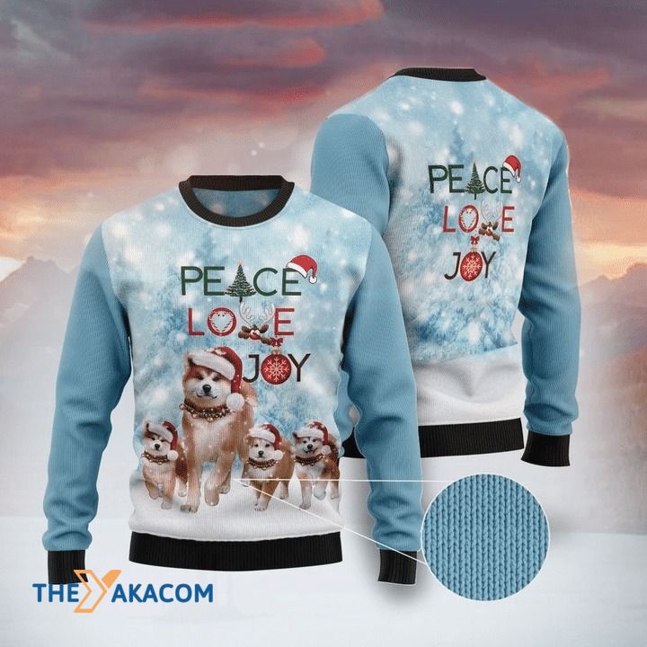 Christmas Akita Family In Winter Peace Love Joy Gift For Christmas Ugly Christmas Sweater