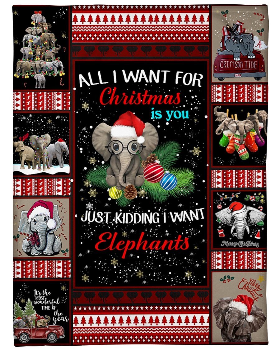 I Want Elephants For Christmas Fleece Blanket Print 3D, Unisex, Kid, Adult