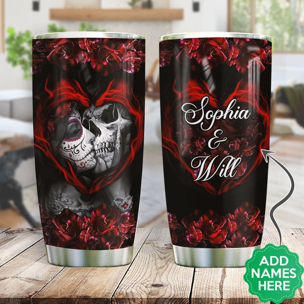 Personalized Skull Couple Fire Heart Agmz0208002Z Stainless Steel Tumbler